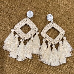 White fringe boho style statement earrings